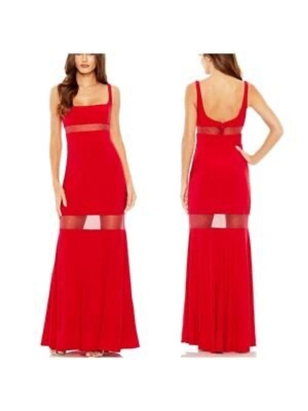 Women's Ieena Red Square Neck Mesh Panel Maxi Dress Size 6